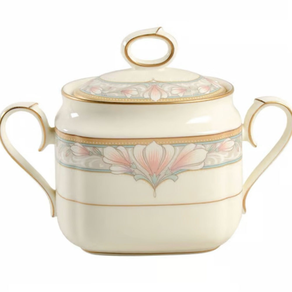 New! Noritake Barrymore fine bone china sugar server bowl 2 pc. container w/ lid